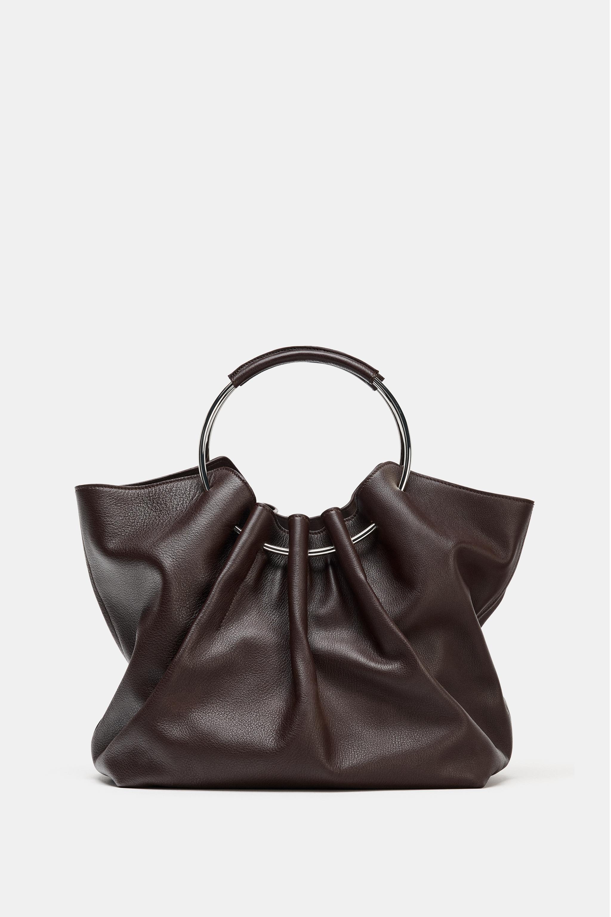 LEATHER BUCKET BAG WITH RIGID HANDLE